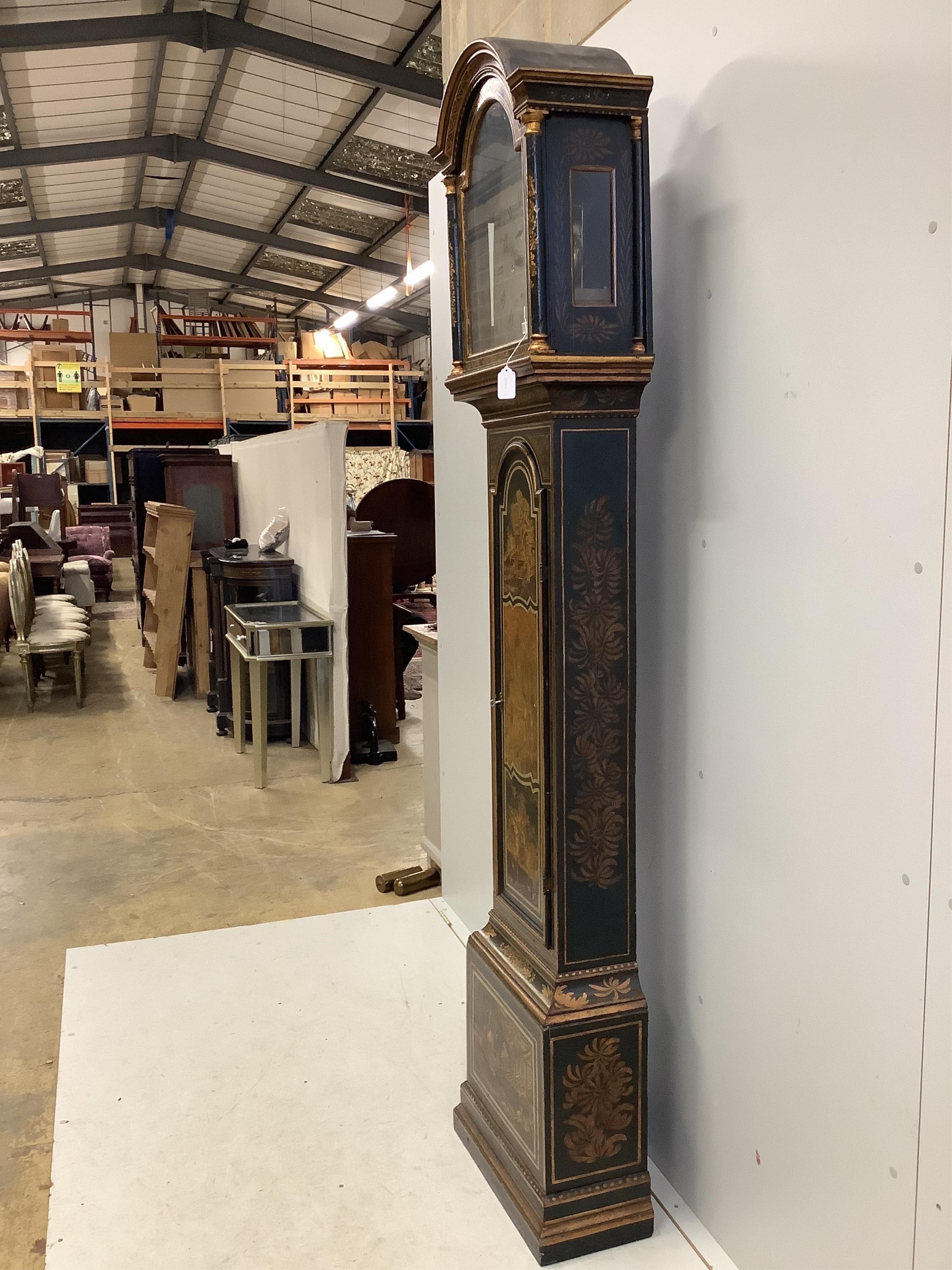 A chinoiserie lacquered eight day longcase clock, Jno. Haydon Windsor, height 222cm. Condition - fair to good